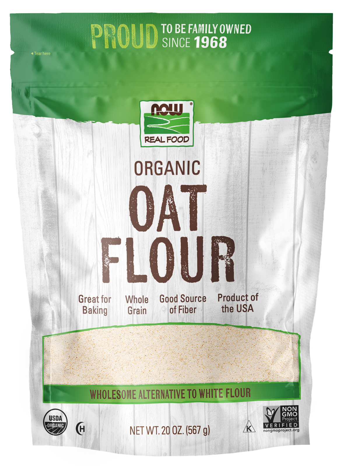 NOW Foods Oat Flour, Organic - 20 oz. front package image