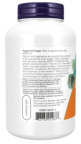 NOW Foods Cal-Mag DK 180 Capsules | Calcium, Magnesium, D3 & K2