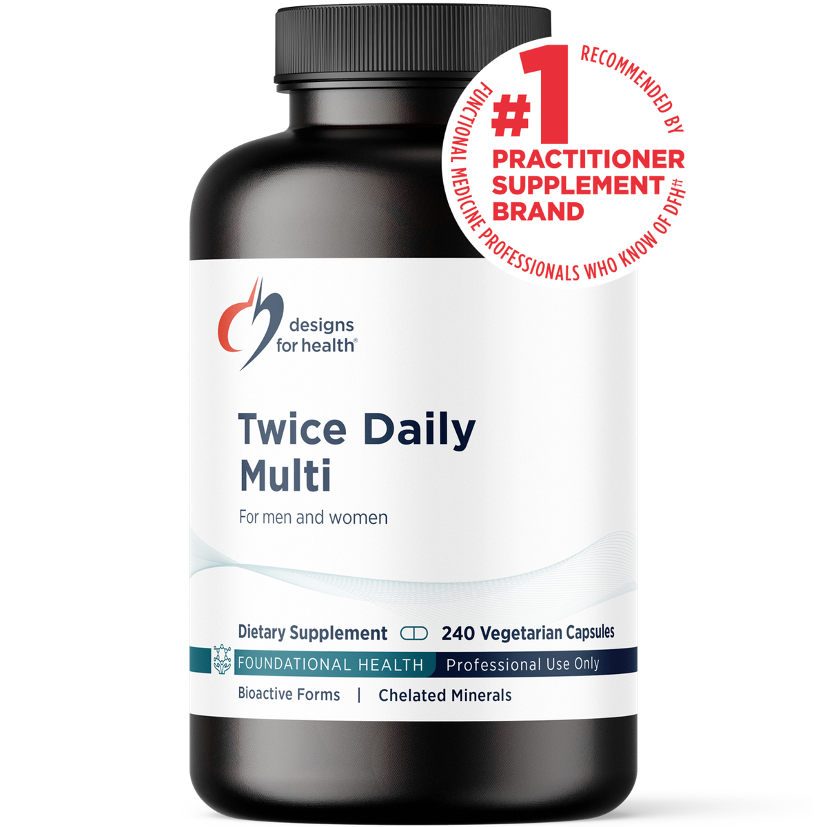 Designs for Health Twice Daily Multi 240 capsules front label