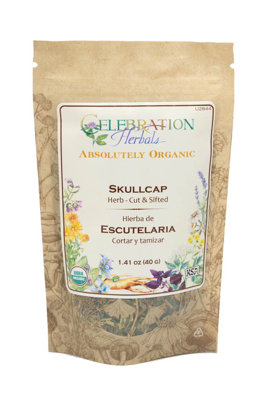 Celebration Herbals Organic Skullcap Herb Cut & Sifted – 40 g