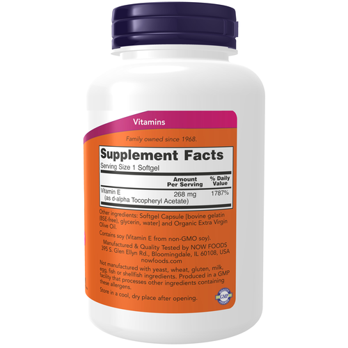 NOW Foods Vitamin E-400 D-Alpha Tocopheryl 250 Softgels