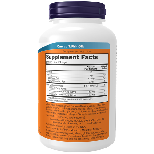NOW Foods Omega-3 Molecularly Distilled & Enteric Coated 180 Softgels