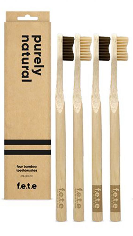 F.E.T.E. Adult Bamboo Toothbrushes — Medium, 4-Pack