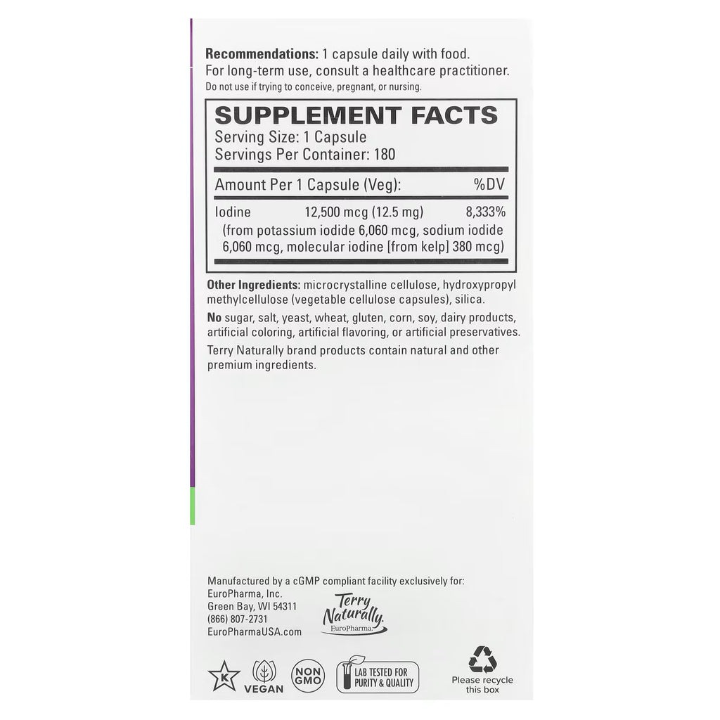 Terry Naturally Tri-Iodine 12.5 mg 180 Capsules
