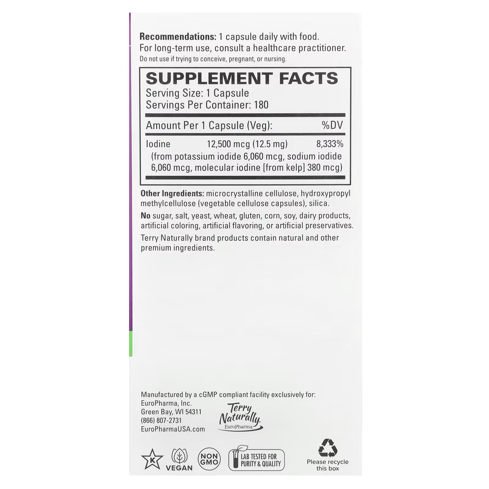 Terry Naturally Tri-Iodine 12.5 mg 180 Capsules