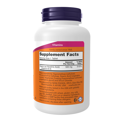 NOW Foods Niacin 500 mg 250 Tablets | Cardiovascular Value Size