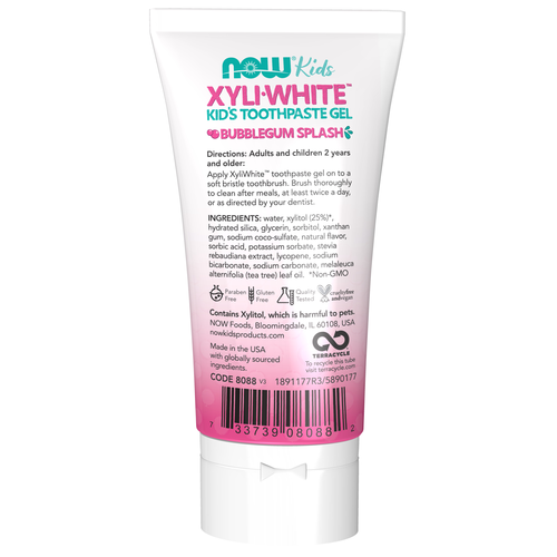 NOW Kids Xyli White Bubblegum Splash Toothpaste Gel 3 oz