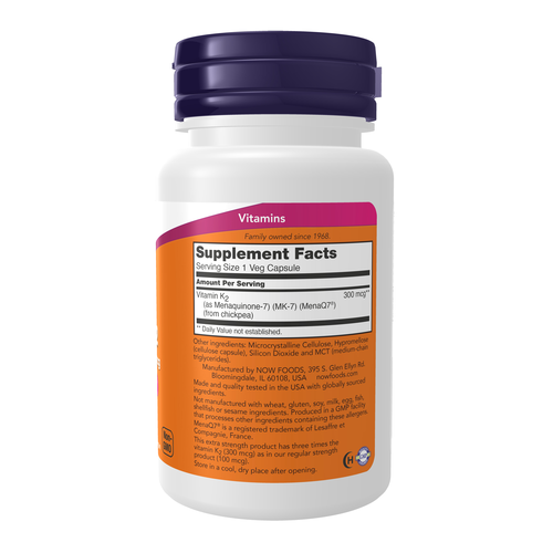 NOW Foods MK-7 Vitamin K-2 Extra Strength 300 mcg 60 Veg Capsules