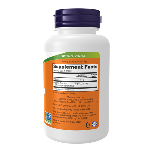 NOW Foods Spirulina Double Strength Organic 1000 mg 120 Tablets