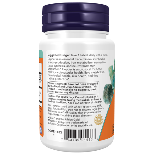 NOW Foods Copper Glycinate 120 Tablets | Chelated Copper Support