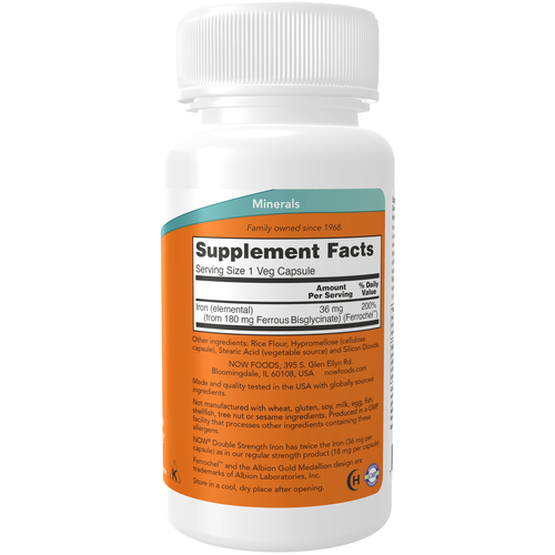 NOW Foods Iron 36 mg Double Strength 90 VCaps