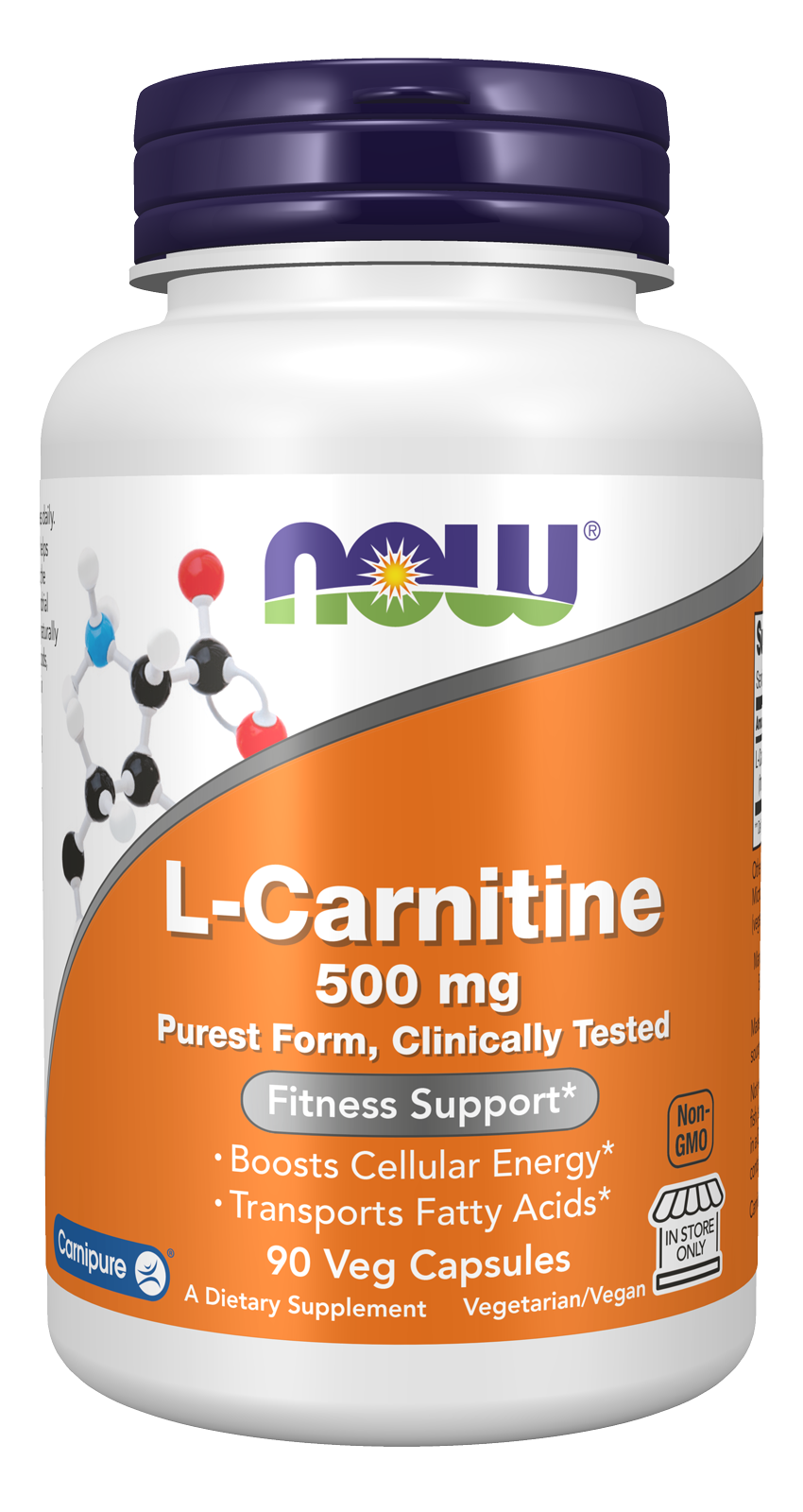 NOW Foods L-Carnitine 500 mg - 90 Veg Capsules front package image