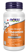 NOW Foods L-Theanine, Double Strength 200 mg - 90 Veg Capsules front package image