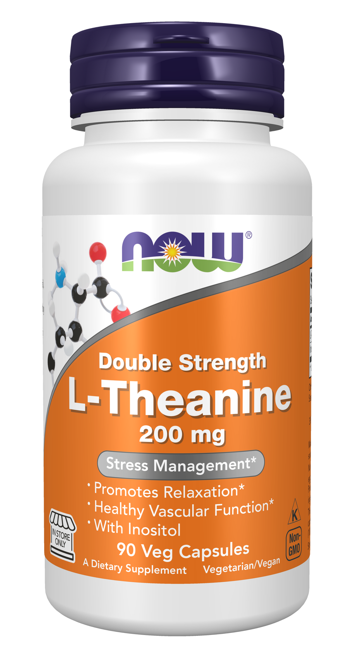 NOW Foods L-Theanine, Double Strength 200 mg - 90 Veg Capsules front package image