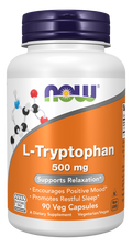 NOW Foods L-Tryptophan 500 mg - 90 Veg Capsules front package image