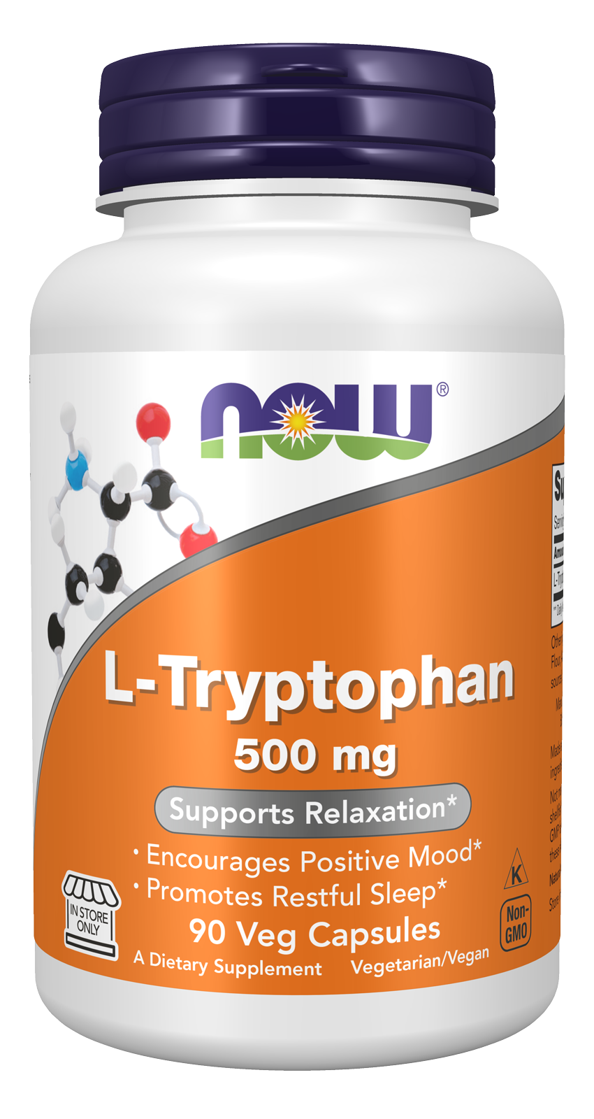 NOW Foods L-Tryptophan 500 mg - 90 Veg Capsules front package image