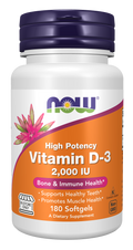 NOW Foods Vitamin D3 2000 IU - 180 Softgels front package image