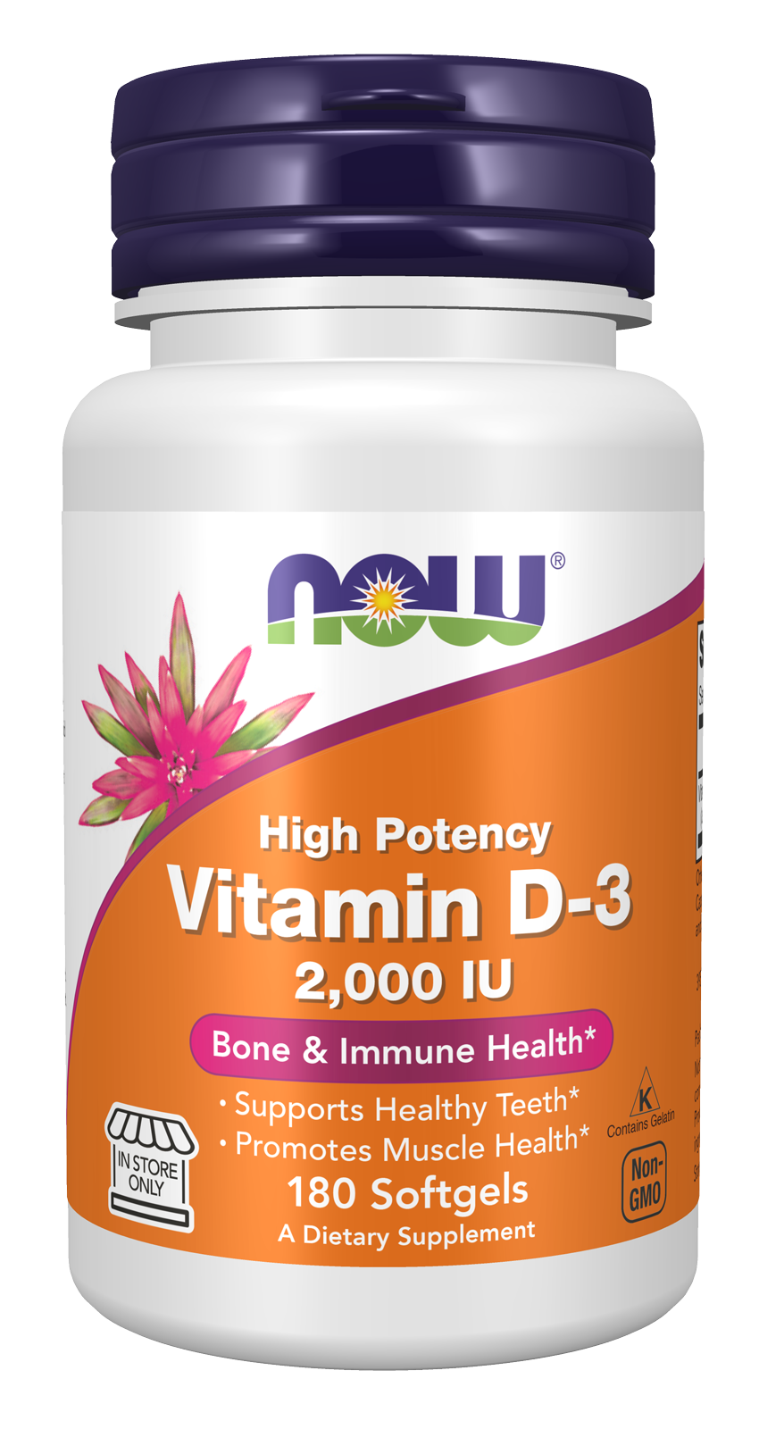 NOW Foods Vitamin D3 2000 IU - 180 Softgels front package image