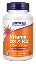 NOW Foods Vitamin D3 & K2 - 180 Capsules front package image