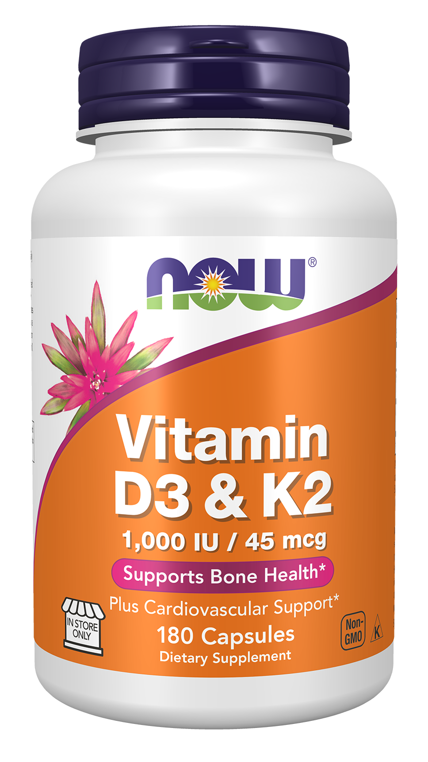 NOW Foods Vitamin D3 & K2 - 180 Capsules front package image