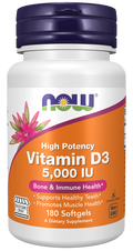 NOW Foods Vitamin D3 5000 IU - 180 Softgels front package image