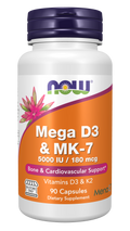 NOW Foods Mega D-3 & MK-7 - 90 Capsules front package image