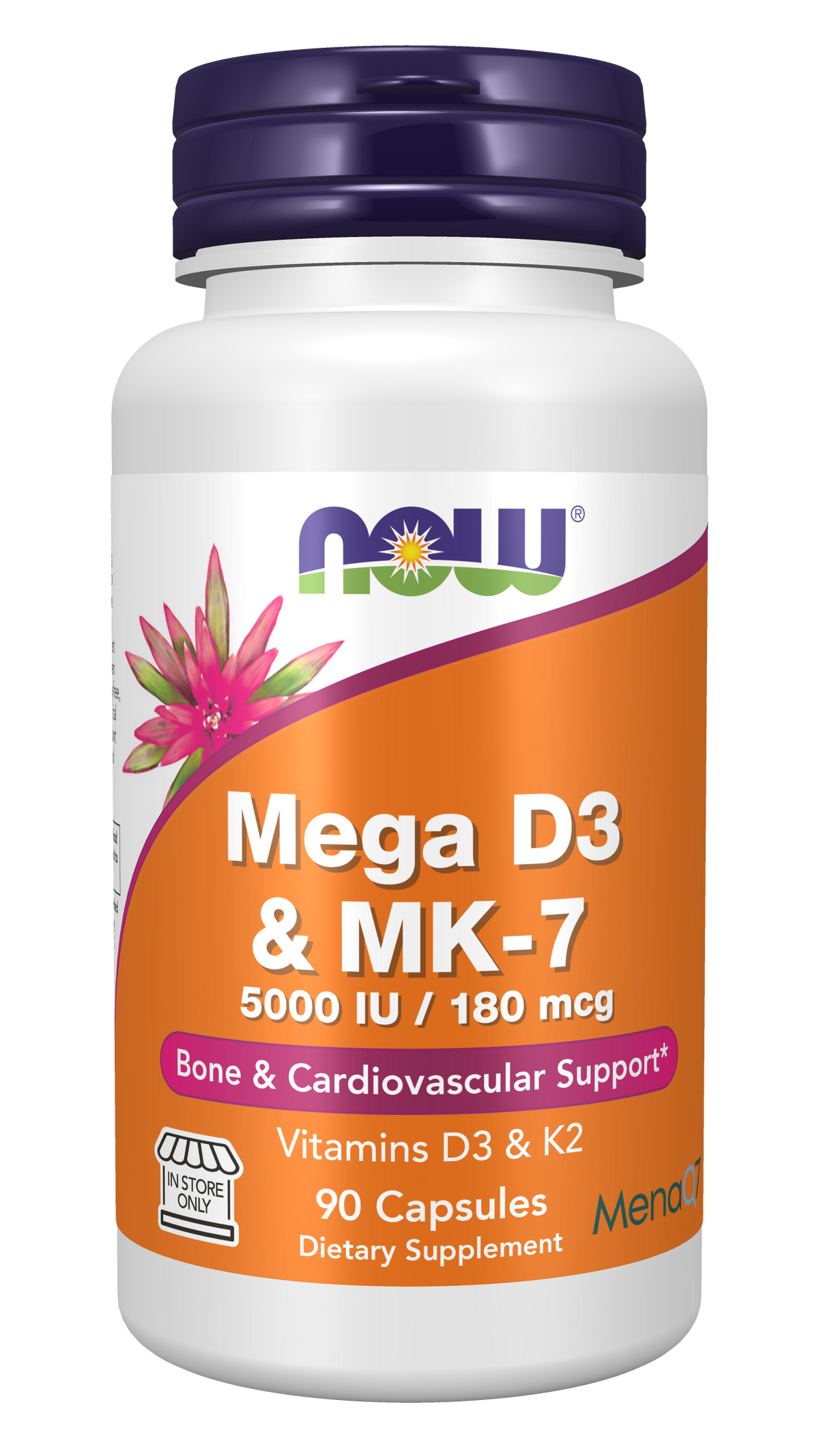 NOW Foods Mega D-3 & MK-7 - 90 Capsules front package image