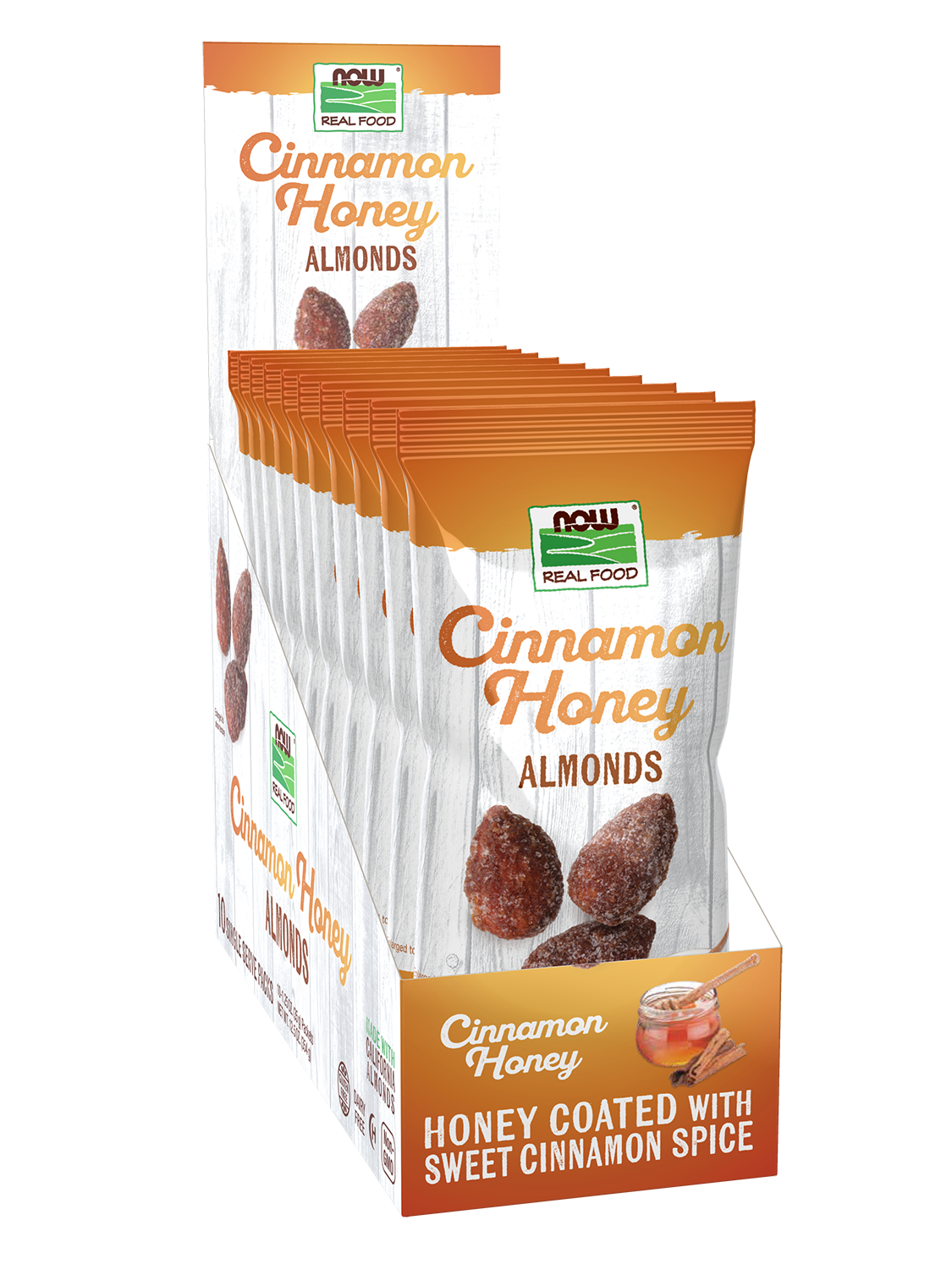 NOW Foods Almonds, Cinnamon Honey - 10 - 1.25 oz. (35g) Packets front package image