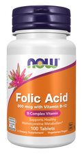 NOW Foods Folic Acid 800 mcg with Vitamin B-12 - 100 Tablets front package image