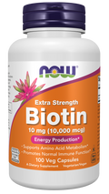 NOW Foods Biotin 10 mg (10,000 mcg), Extra Strength - 100 Veg Capsules front package image