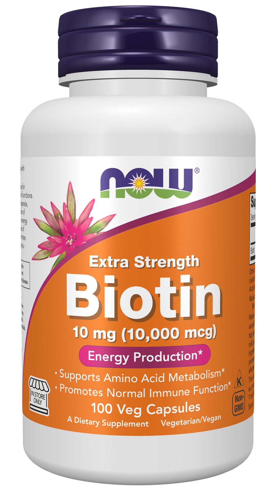 NOW Foods Biotin 10 mg (10,000 mcg), Extra Strength - 100 Veg Capsules front package image