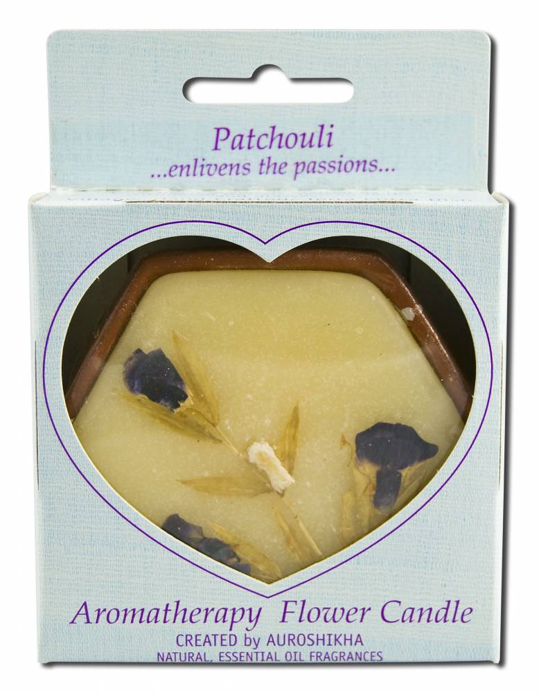 Auroshikha Hexagon Terra Cotta (3 in x 1 in) Flower Candle Patchouli