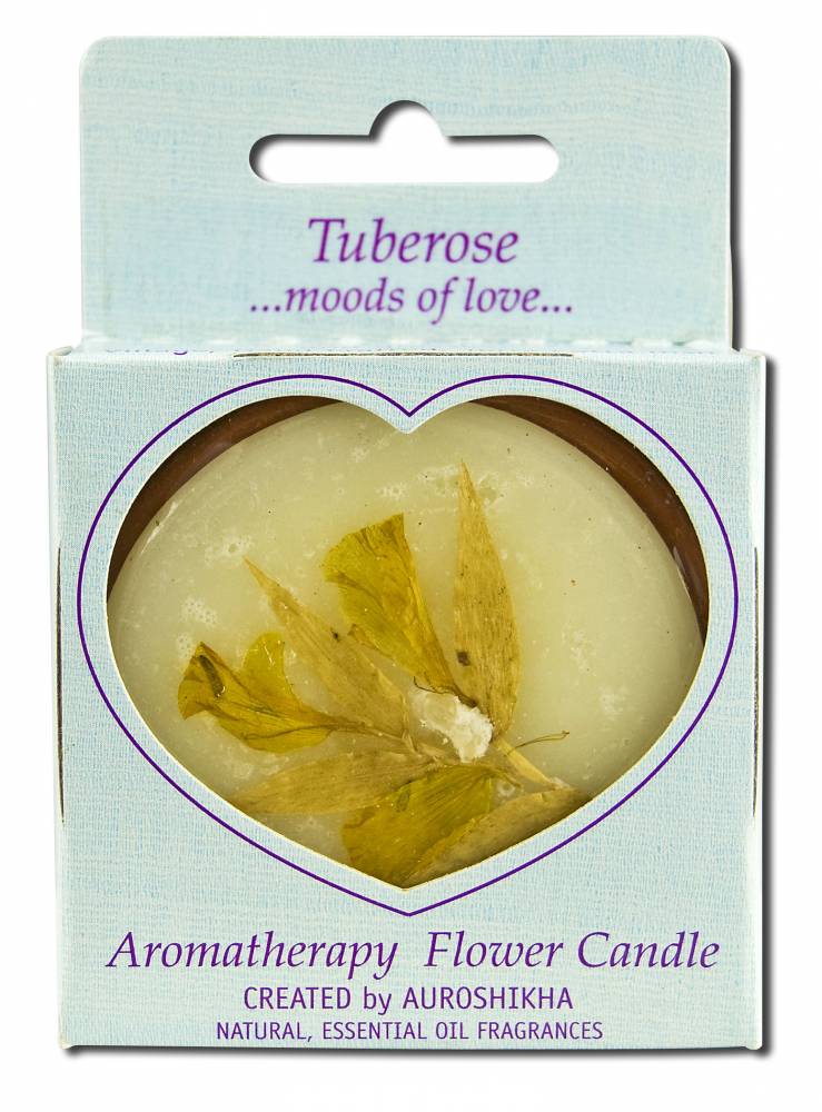 Auroshikha Medium Terra Cotta (2.5 in x 1in) Round Flower Candle Tuberose
