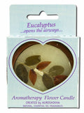 Auroshikha Medium Terra Cotta (2.5 in x 1in) Round Flower Candle Eucalyptus