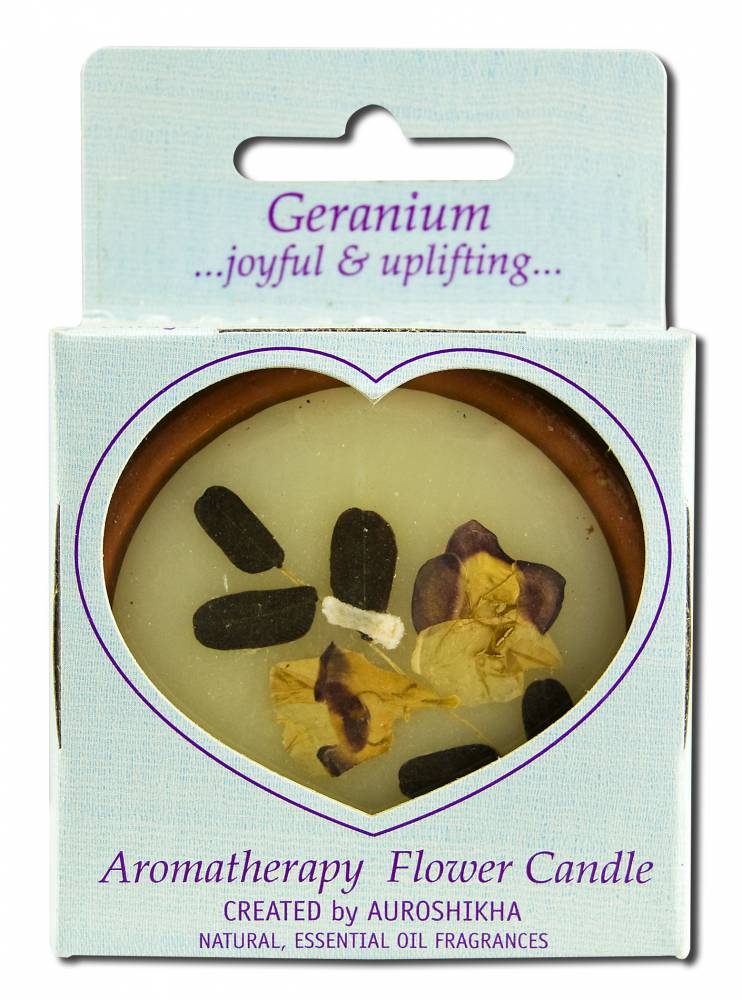 Auroshikha Medium Terra Cotta (2.5 in x 1in) Round Flower Candle Geranium