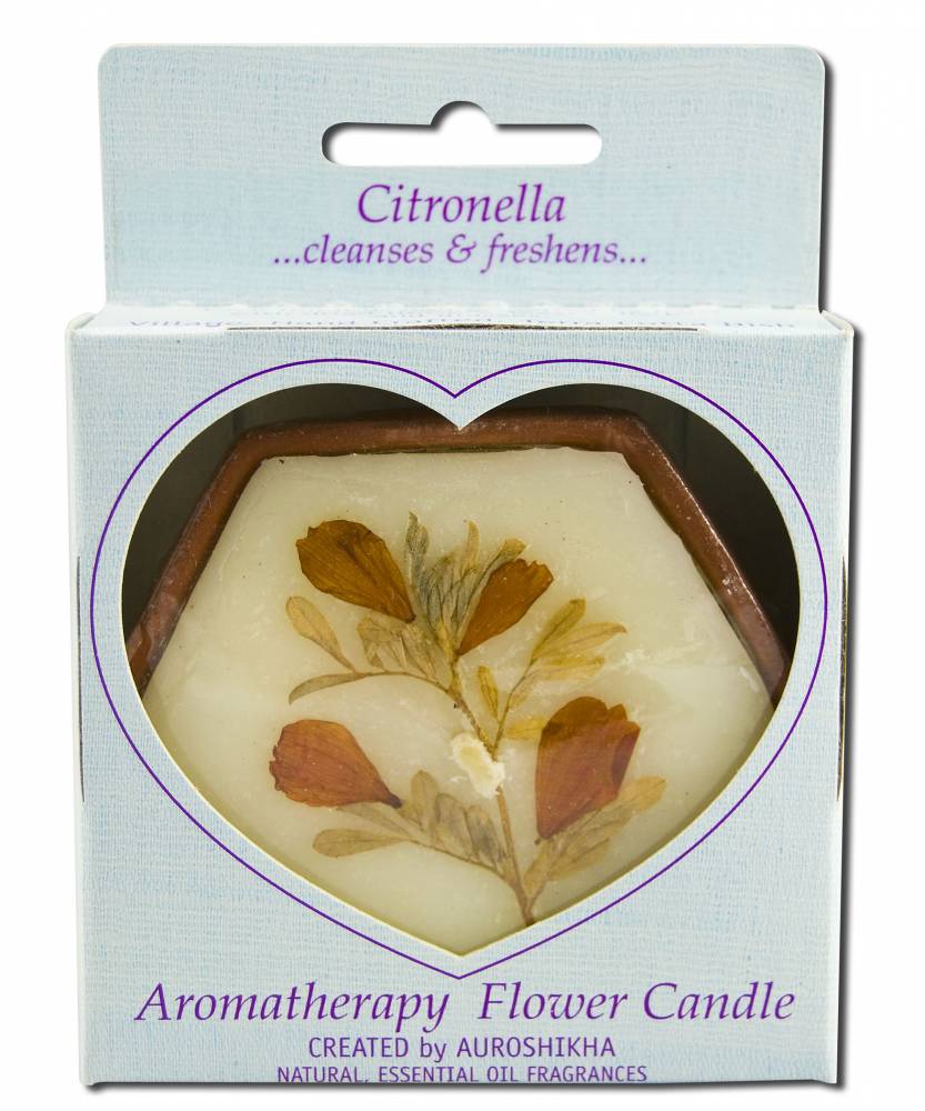 Auroshikha Hexagon Terra Cotta (3 in x 1 in) Flower Candle Citronella