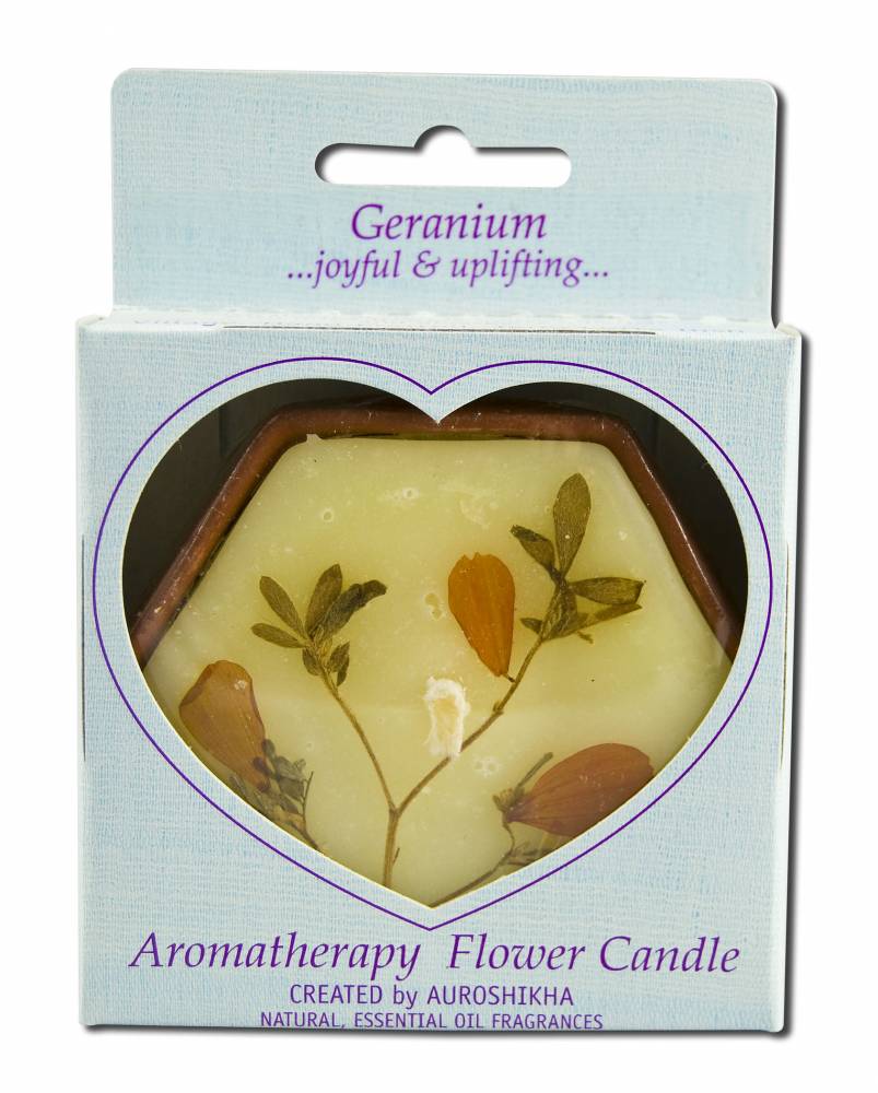 Auroshikha Hexagon Terra Cotta (3 in x 1 in) Flower Candle Geranium