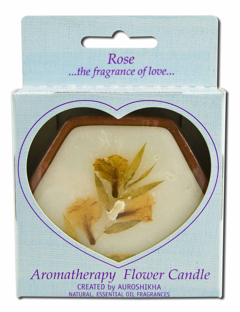 Auroshikha Hexagon Terra Cotta (3 in x 1 in) Flower Candle Rose