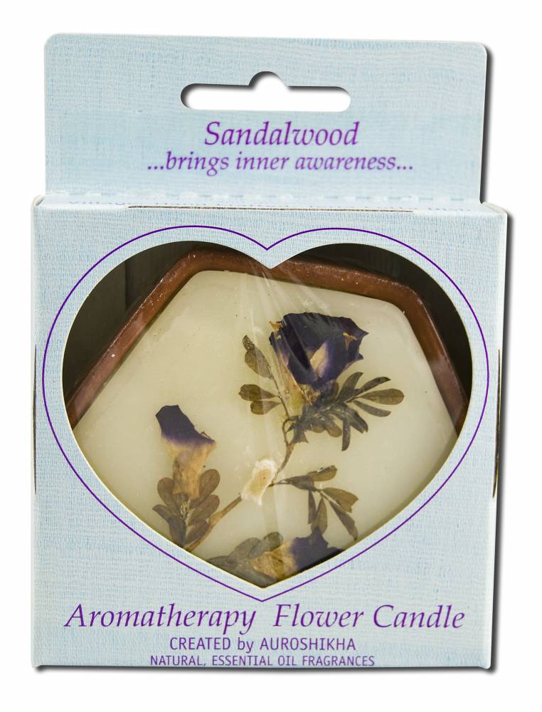 Auroshikha Hexagon Terra Cotta (3 in x 1 in) Flower Candle Sandalwood