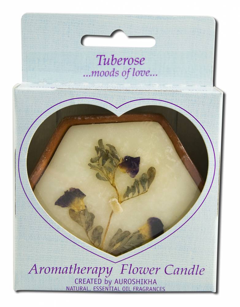 Auroshikha Hexagon Terra Cotta (3 in x 1 in) Flower Candle Tuberose
