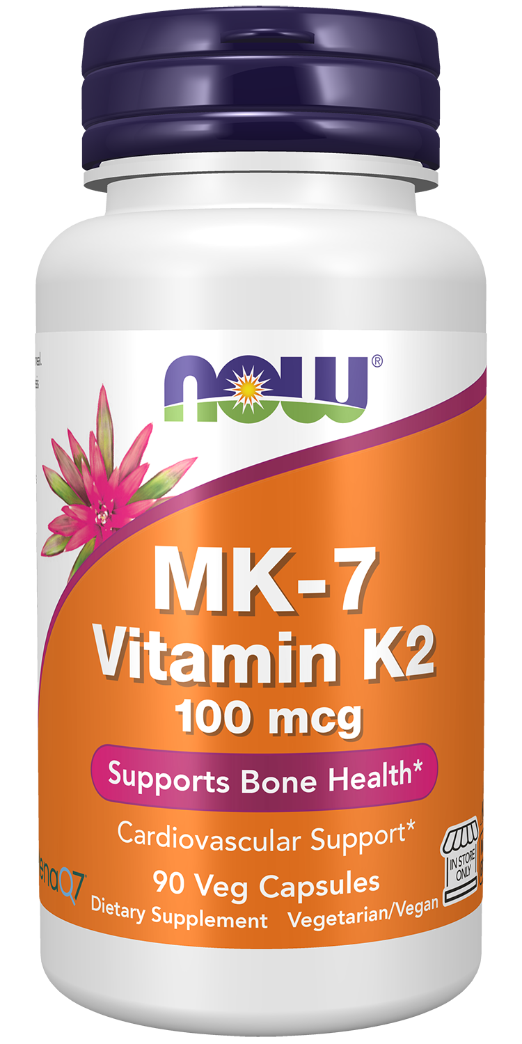 NOW Foods MK-7 Vitamin K-2 100 mcg - 90 Veg Capsules front package image