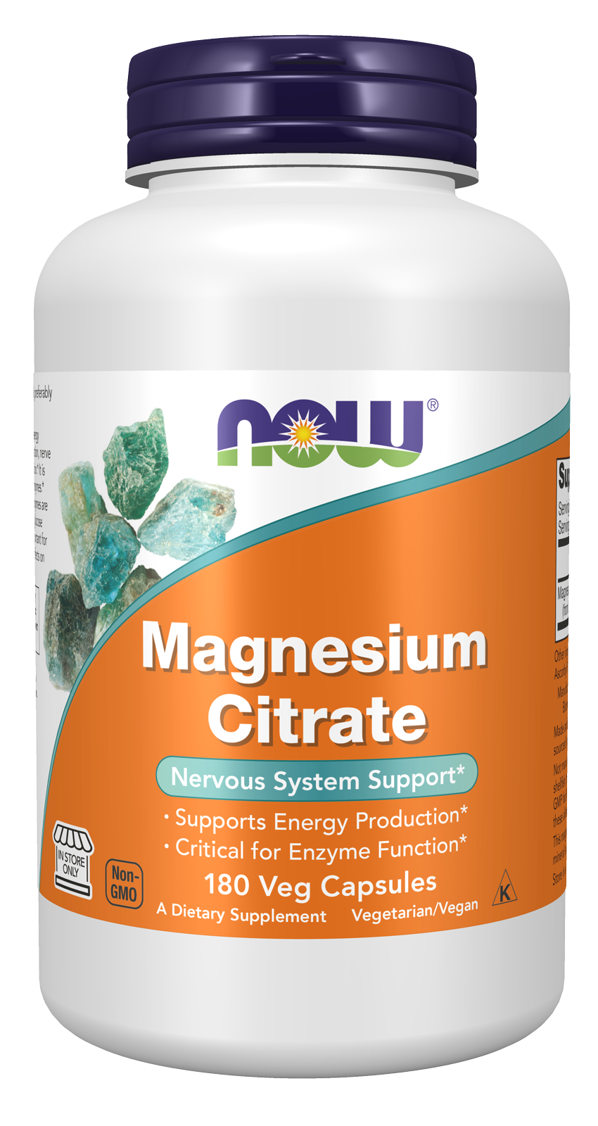 NOW Foods Magnesium Citrate - 180 Veg Capsules front package image