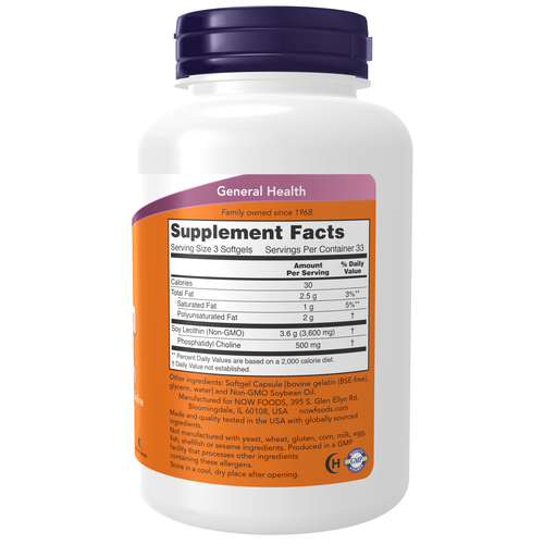 NOW Foods Lecithin 1200 mg Non-GMO Soy Phospholipids | 100 Softgels