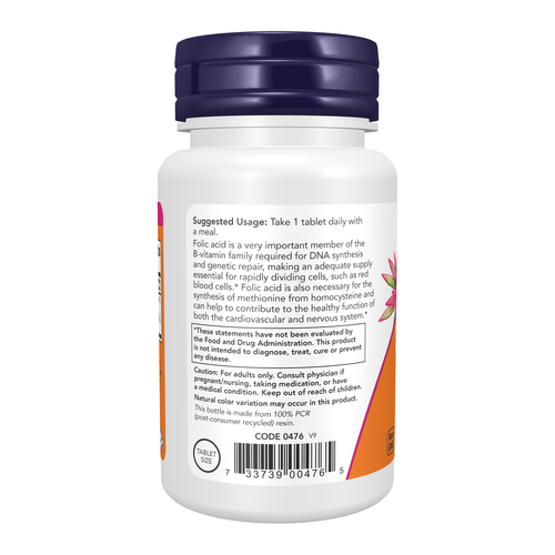NOW Foods Folic Acid 800 mcg with Vitamin B-12 100 Tablets