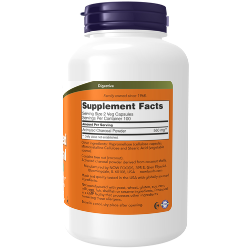NOW Foods Activated Charcoal 200 Veg Capsules product image 2