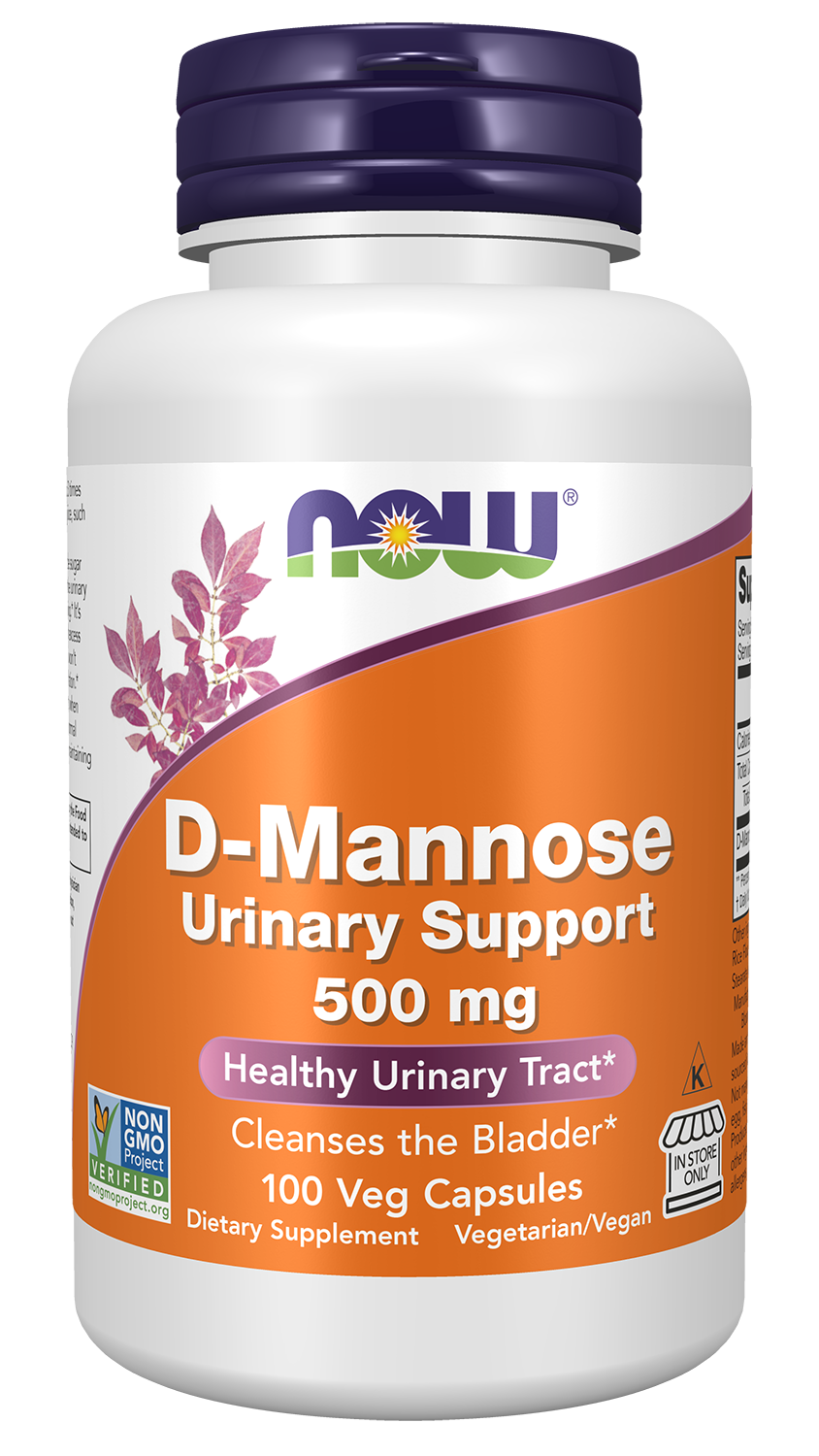 NOW Foods D-Mannose 500 mg - 100 Veg Capsules front package image