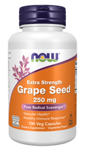 NOW Foods Grape Seed, Extra Strength 250 mg - 100 Veg Capsules front package image