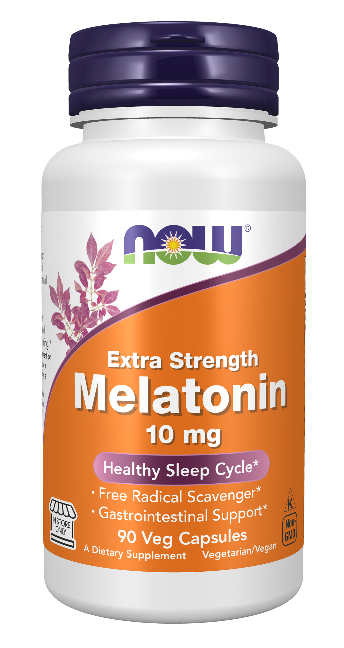 NOW Foods Melatonin, Extra Strength 10 mg - 90 Veg Capsules front package image