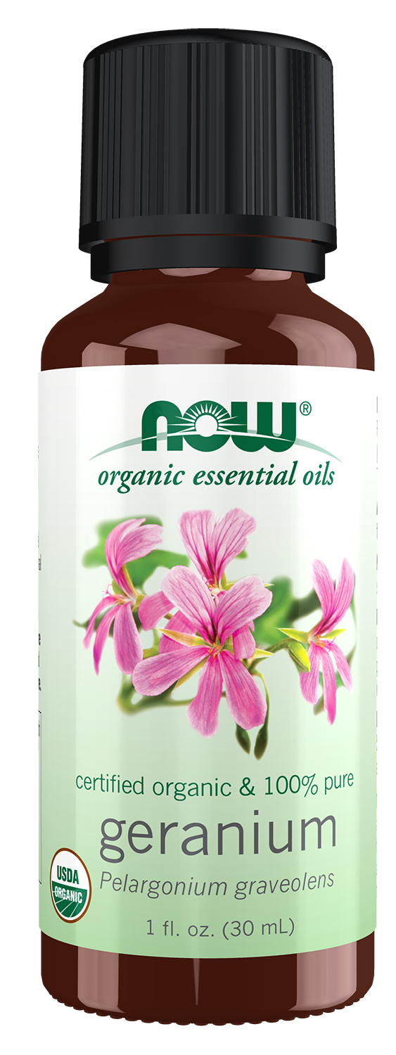NOW Foods Geranium Oil, Organic - 1 fl. oz. front package image