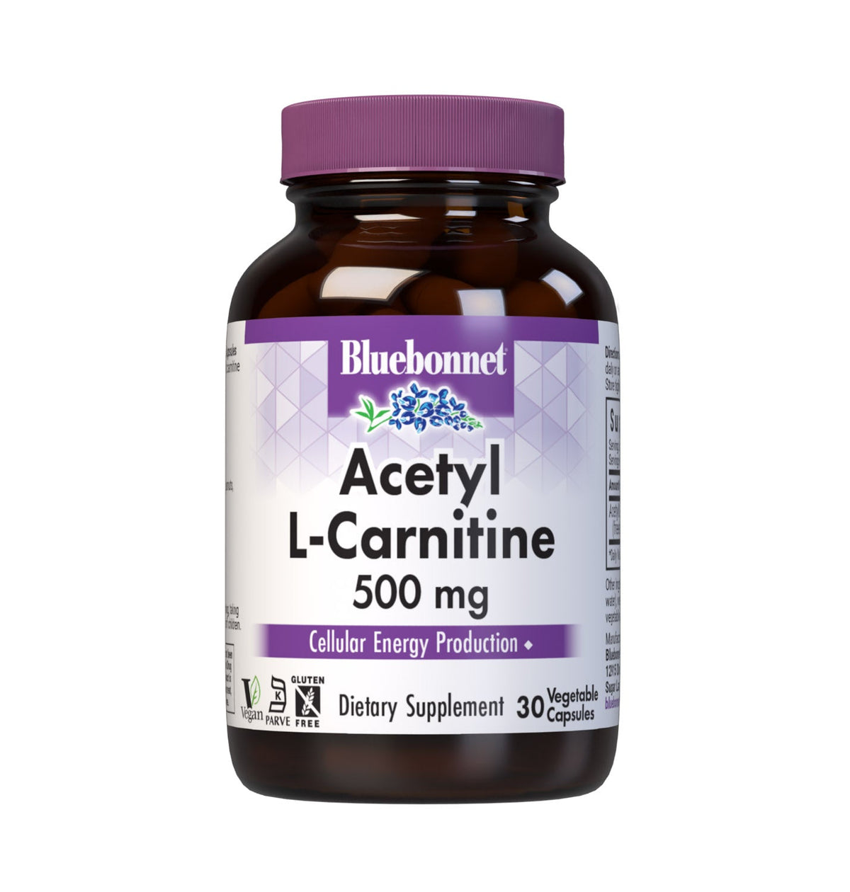 Bluebonnet Acetyl L-Carnitine 500 mg 30 vegetable capsules bottle